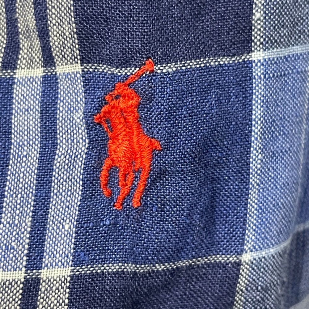 Polo Ralph Lauren Blue Multi Plaid Relaxed Fit 100% Linen Button Front Shirt XL - Picture 4 of 7